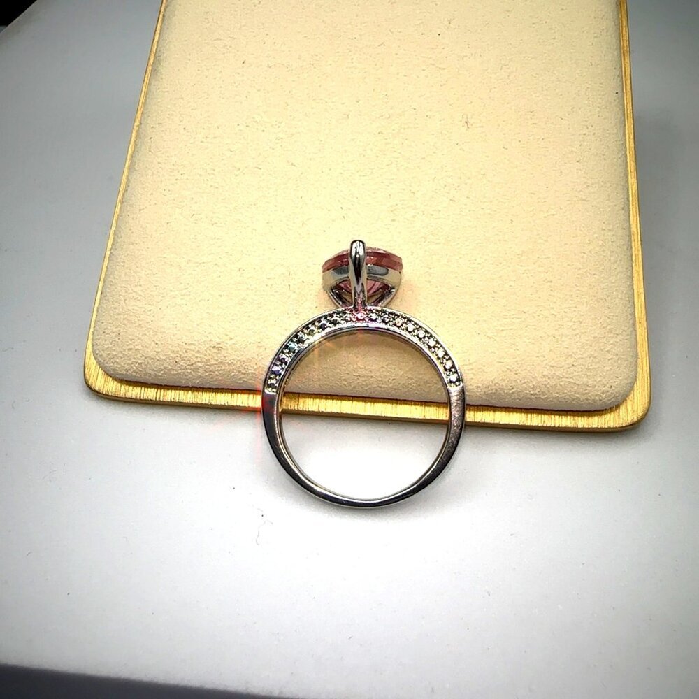 Pink Cubic Zirconia Heart Cut Ring Silver Tone Size 7 - Picture 8 of 9